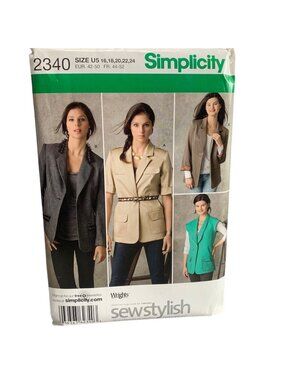 Simplicity Sewing Pattern 2340 Misses Jacket Size 16 18 20 22 24 Uncut 2010